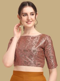 Gahan - Floral Woven Half Sleeves Stitched Blouse - Rose Gold