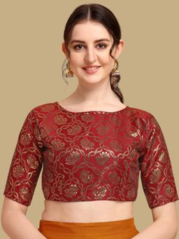 Gahan - Floral Woven Half Sleeves Stitched Blouse - Red