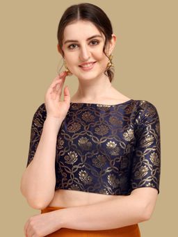 Gahan - Floral Woven Half Sleeves Stitched Blouse - Blue