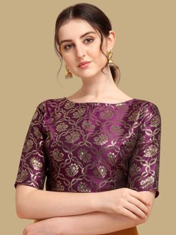 Gahan - Floral Woven Half Sleeves Stitched Blouse - Purple