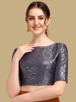 Gahan - Floral Woven Half Sleeves Stitched Blouse - Grey