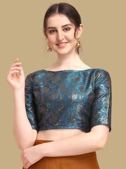 Gahan - Floral Woven Half Sleeves Stitched Blouse - Teal