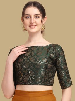 Gahan - Floral Woven Half Sleeves Stitched Blouse - Green