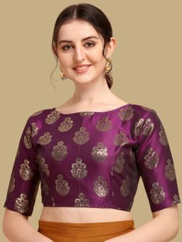 Gahan - Floral Woven Half Sleeves Stitched Blouse - Purple