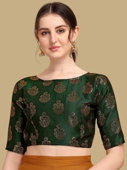 Gahan - Floral Woven Half Sleeves Stitched Blouse - Green