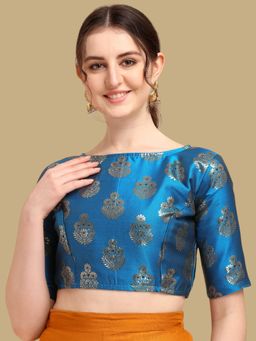 Gahan - Floral Woven Half Sleeves Stitched Blouse - Blue