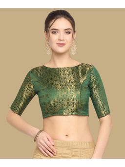 Gahan - Woven Zari Half Sleeves Stitched Blouse - Green