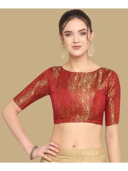 Gahan - Woven Zari Half Sleeves Stitched Blouse - Red