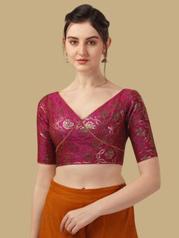 Gahan - Floral Woven Half Sleeves Stitched Blouse - Pink