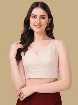 Gahan - Self Design Sleeveless Stitched Blouse - White