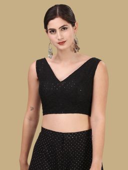 Gahan - Embroidered Sleeveless Stitched Blouse - Black
