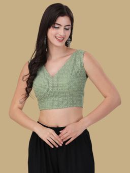 Gahan - Embroidered Sleeveless Stitched Blouse - Green