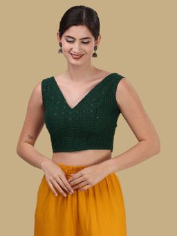 Gahan - Embroidered Sleeveless Stitched Blouse - Green