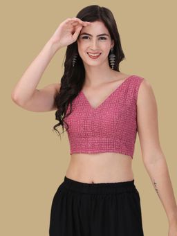 Gahan - Embroidered Sleeveless Stitched Blouse - Pink
