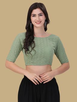 Gahan - Embroidered Half Sleeves Stitched Blouse - Aqua