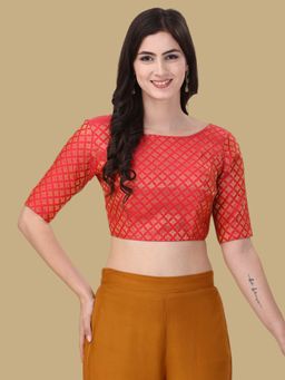 Gahan - Woven Zari Half Sleeves Stitched Blouse - Red