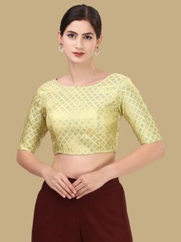 Gahan - Woven Zari Half Sleeves Stitched Blouse - Green