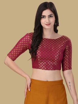 Gahan - Woven Zari Half Sleeves Stitched Blouse - Maroon