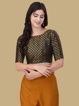 Gahan - Woven Zari Half Sleeves Stitched Blouse - Black