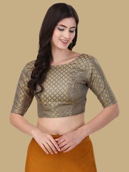 Gahan - Woven Zari Half Sleeves Stitched Blouse - Grey