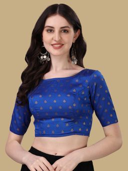 Gahan - Woven Zari Half Sleeves Stitched Blouse - Navy Blue