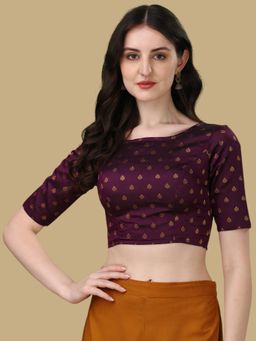 Gahan - Woven Zari Half Sleeves Stitched Blouse - Wine