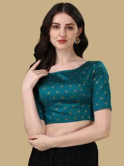 Gahan - Woven Zari Half Sleeves Stitched Blouse - Teal