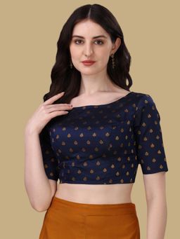 Gahan - Woven Zari Half Sleeves Stitched Blouse - Navy Blue