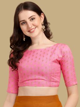 Gahan - Woven Zari Half Sleeves Stitched Blouse - Pink
