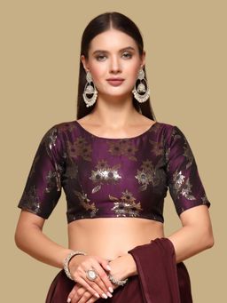 Gahan - Floral Woven Half Sleeves Stitched Blouse - Wine