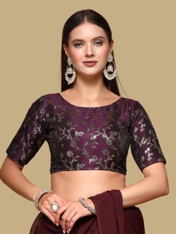 Gahan - Floral Woven Half Sleeves Stitched Blouse - Wine