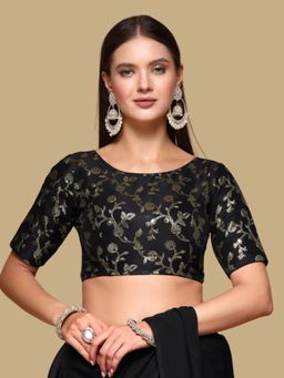 Gahan - Floral Woven Half Sleeves Stitched Blouse - Black