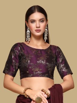 Gahan - Floral Woven Half Sleeves Stitched Blouse - Wine