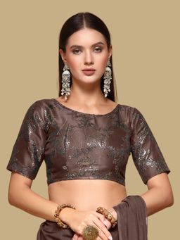 Gahan - Floral Woven Half Sleeves Stitched Blouse - Brown