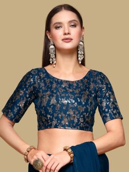 Gahan - Floral Woven Half Sleeves Stitched Blouse - Blue