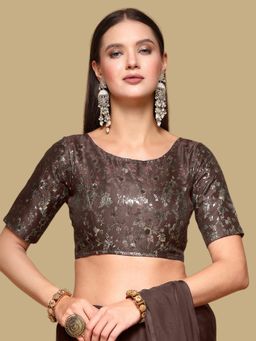 Gahan - Floral Woven Half Sleeves Stitched Blouse - Brown