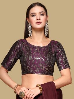 Gahan - Floral Woven Half Sleeves Stitched Blouse - Wine