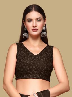 Gahan - Embroidered Sleeveless Stitched Blouse - Brown