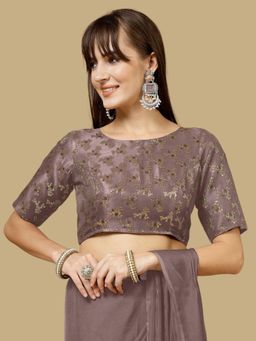 Gahan - Floral Woven Half Sleeves Stitched Blouse - Purple