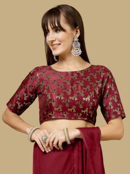 Gahan - Floral Woven Half Sleeves Stitched Blouse - Maroon