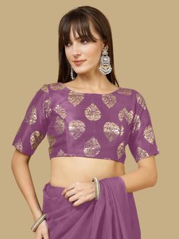 Gahan - Floral Woven Half Sleeves Stitched Blouse - Purple