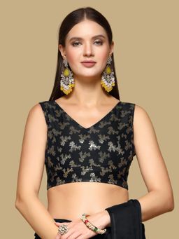 Gahan - Floral Woven Sleeveless Stitched Blouse - Black