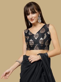 Gahan - Floral Woven Sleeveless Stitched Blouse - Black