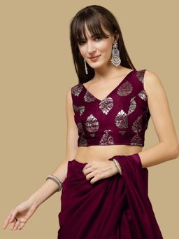 Gahan - Floral Woven Sleeveless Stitched Blouse - Maroon
