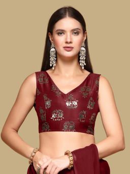 Gahan - Floral Woven Sleeveless Stitched Blouse - Maroon