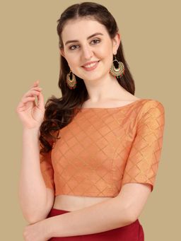 Gahan - Checks Woven Half Sleeves Stitched Blouse - Orange