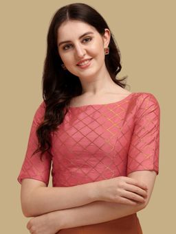 Gahan - Checks Woven Half Sleeves Stitched Blouse - Pink