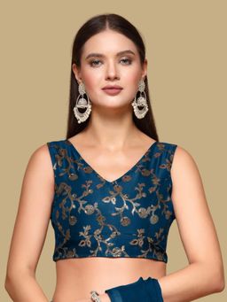 Gahan - Floral Woven Sleeveless Stitched Blouse - Blue