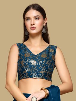 Gahan - Floral Woven Sleeveless Stitched Blouse - Blue