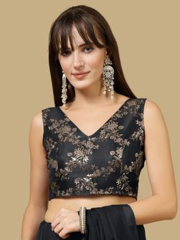 Gahan - Floral Woven Sleeveless Stitched Blouse - Black